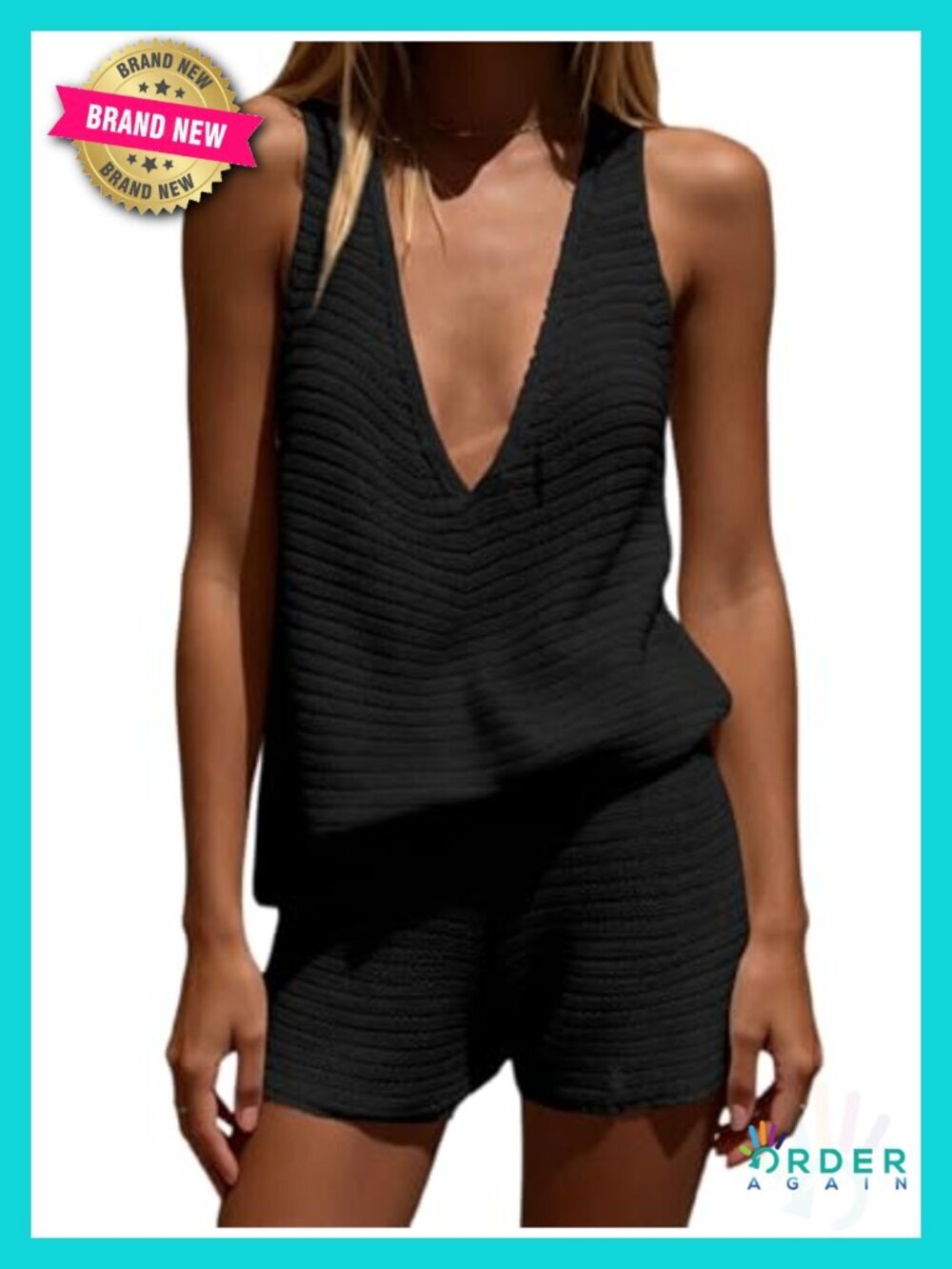 Women's 2 Piece Knit Tank Top & Shorts Set Summer Beach Cover Up